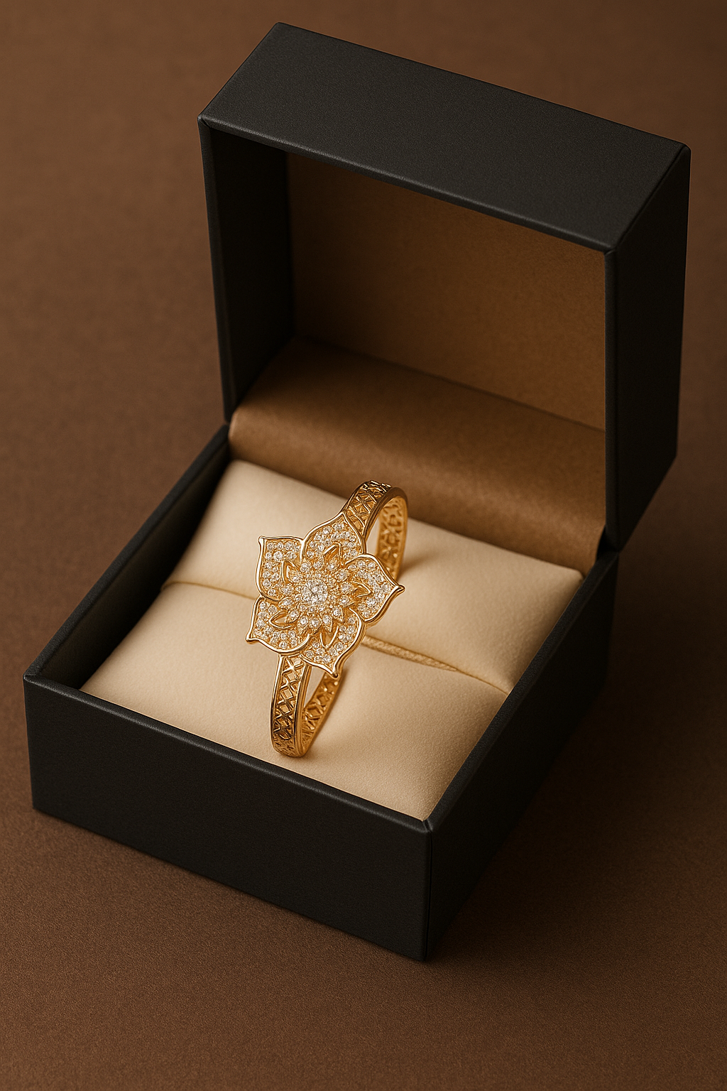 Golden Bloom Bracelet – Elegant Floral Handpiece