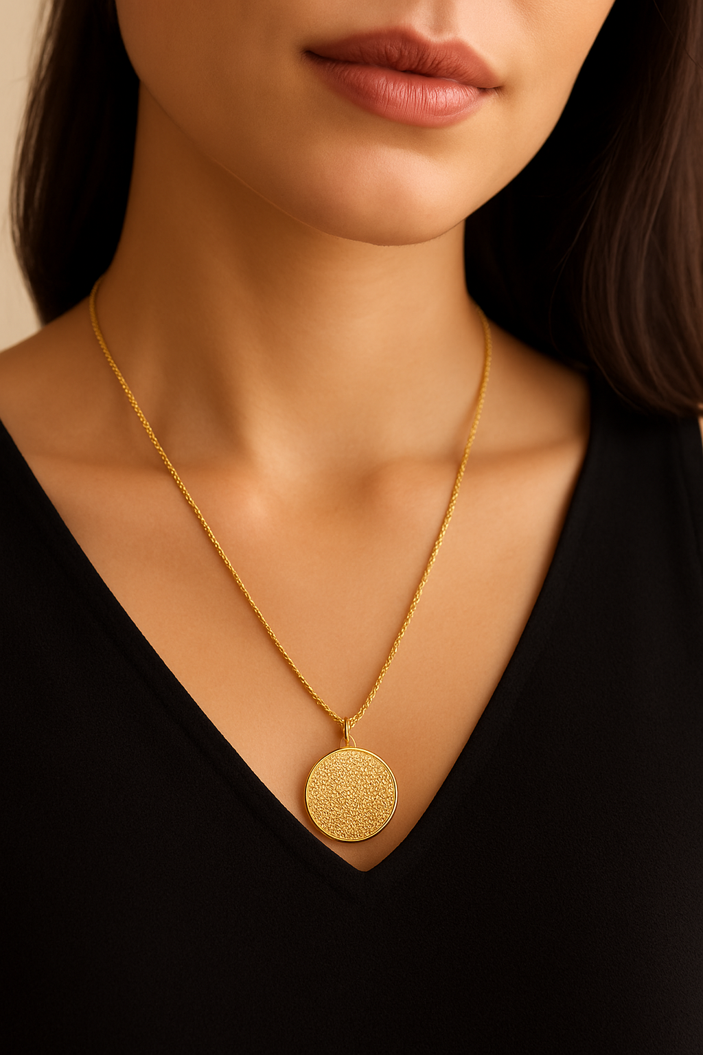 Classic Round Gold Pendant Necklace – Timeless Elegance by TickNTrend