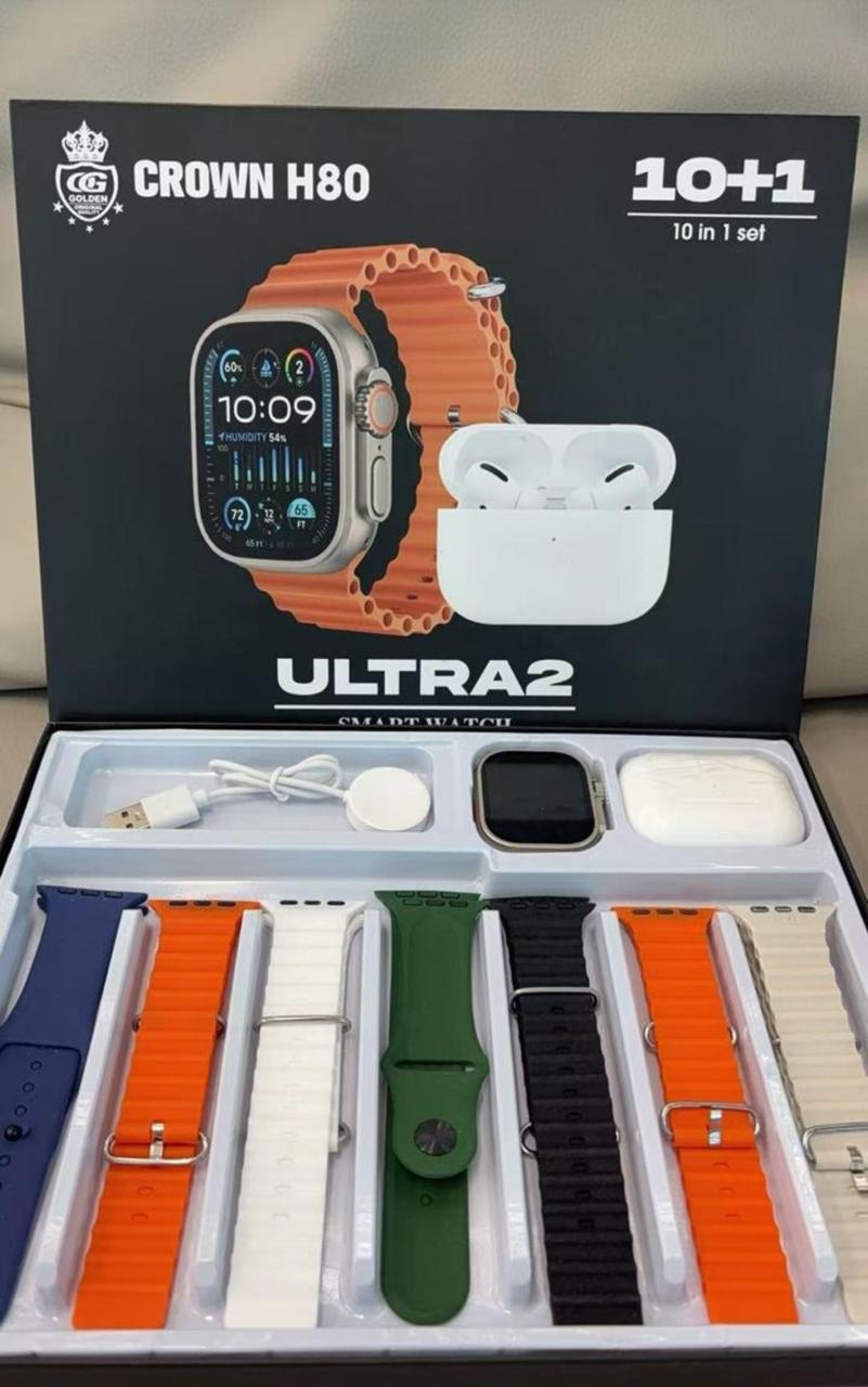 Crown H80 Ultra 2 Smart Watch – 10-in-1 Set
